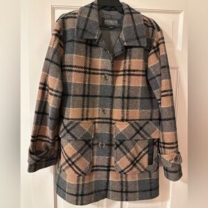 Pendleton Gray and Tan Plaid Wool Barn Coat | Size M